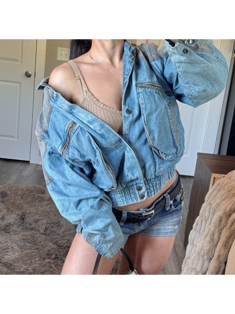 Vtg 80s Distressed Urban Equipment Bomber Denim Jacket M Baggy Removable Sleeves